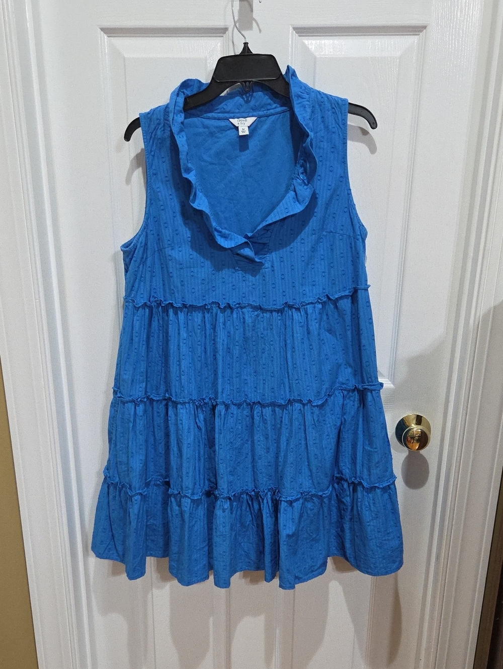 Blue Tiered Sleeveless Ruffle Dress